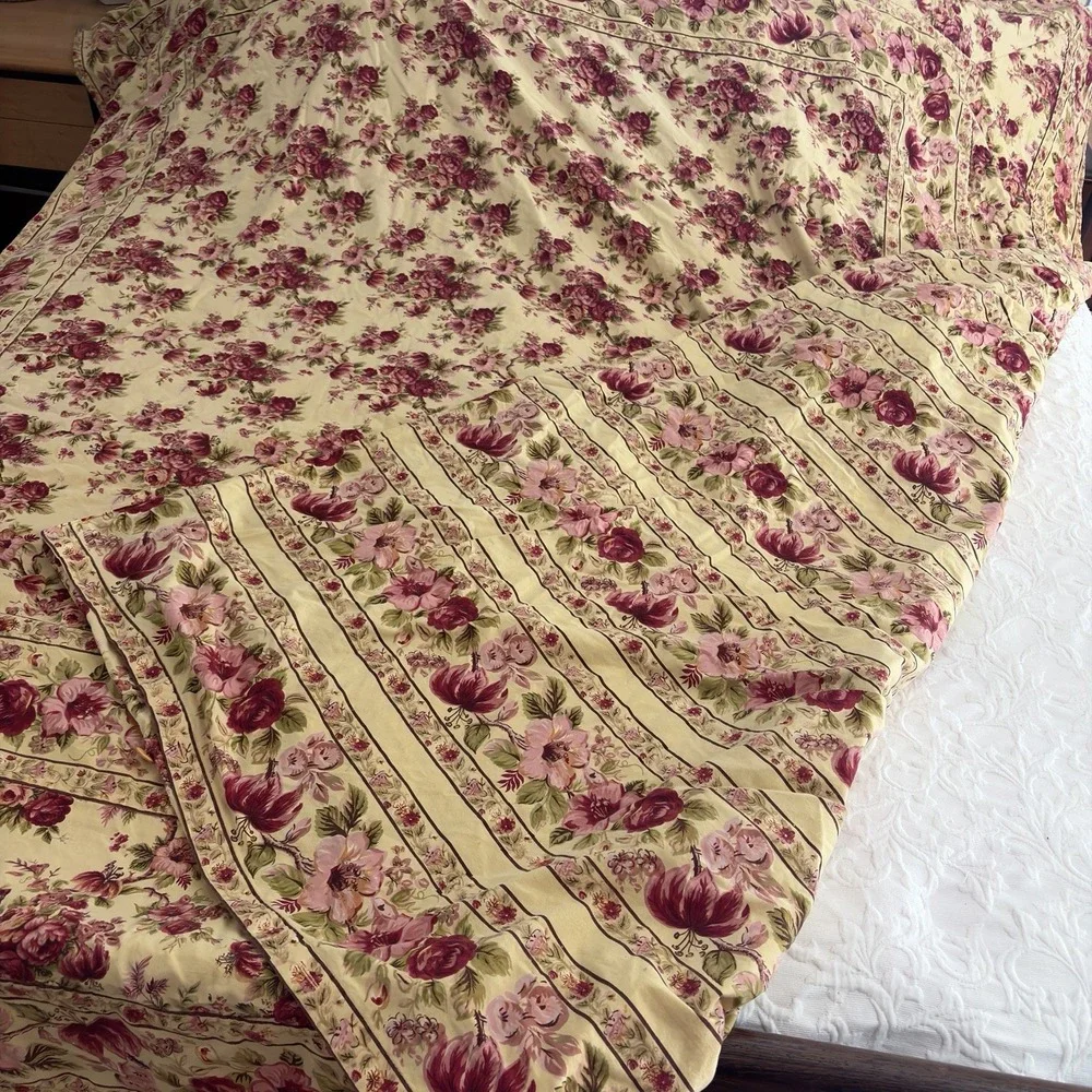 Vtg April Cornell Full - Queen 100% Cotton Duvet Cover Roses Red Pink Cottage